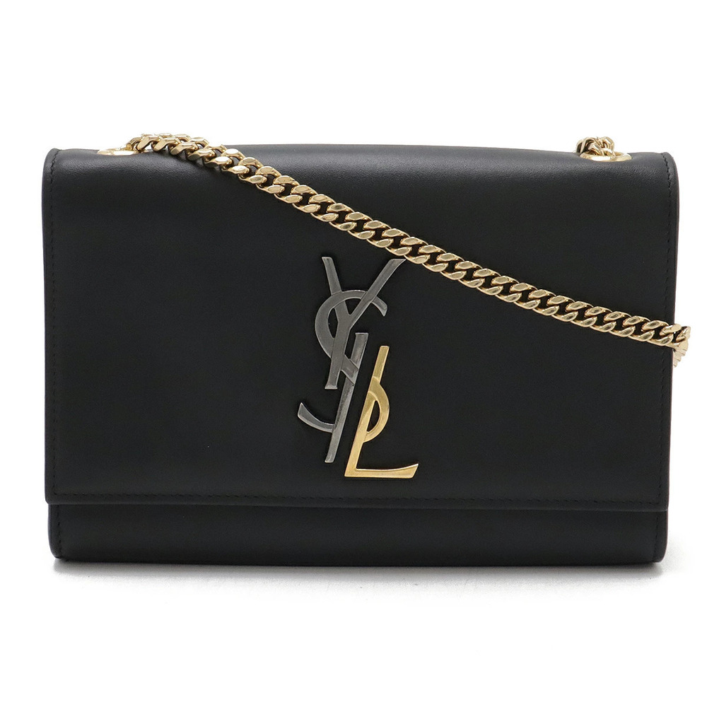 SAINT LAURENT PARIS YSL Yves Chain Shoulder Bag Leather Black